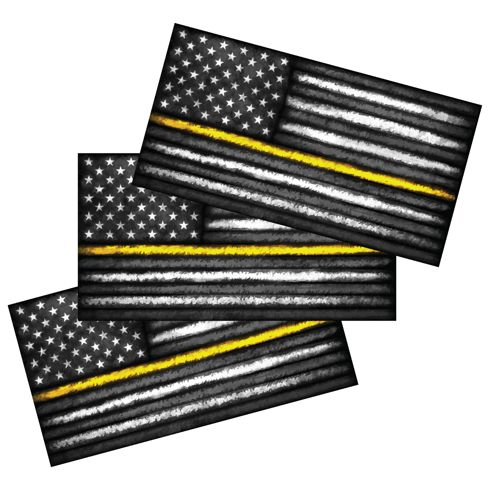 3x Distressed Thin Yellow Line American USA Flag Vinyl Grunge Security Sticker
