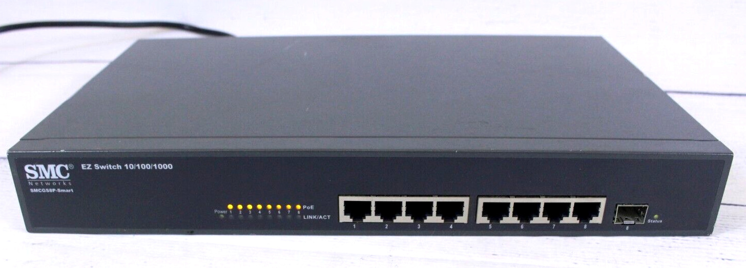 SMC Networks 8 Port PoE Ethernet Switch SMCGS8P 10/100/1000 AS IS