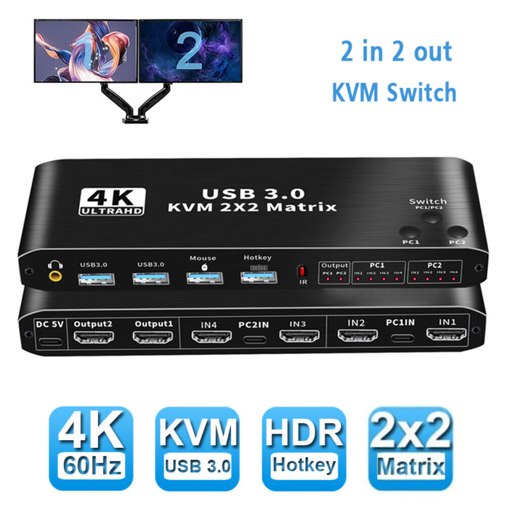 4K HDMI-compatible Matrix Switcher 2x2 1080P 3D 2 in 2 out HDMI Switch Splitter