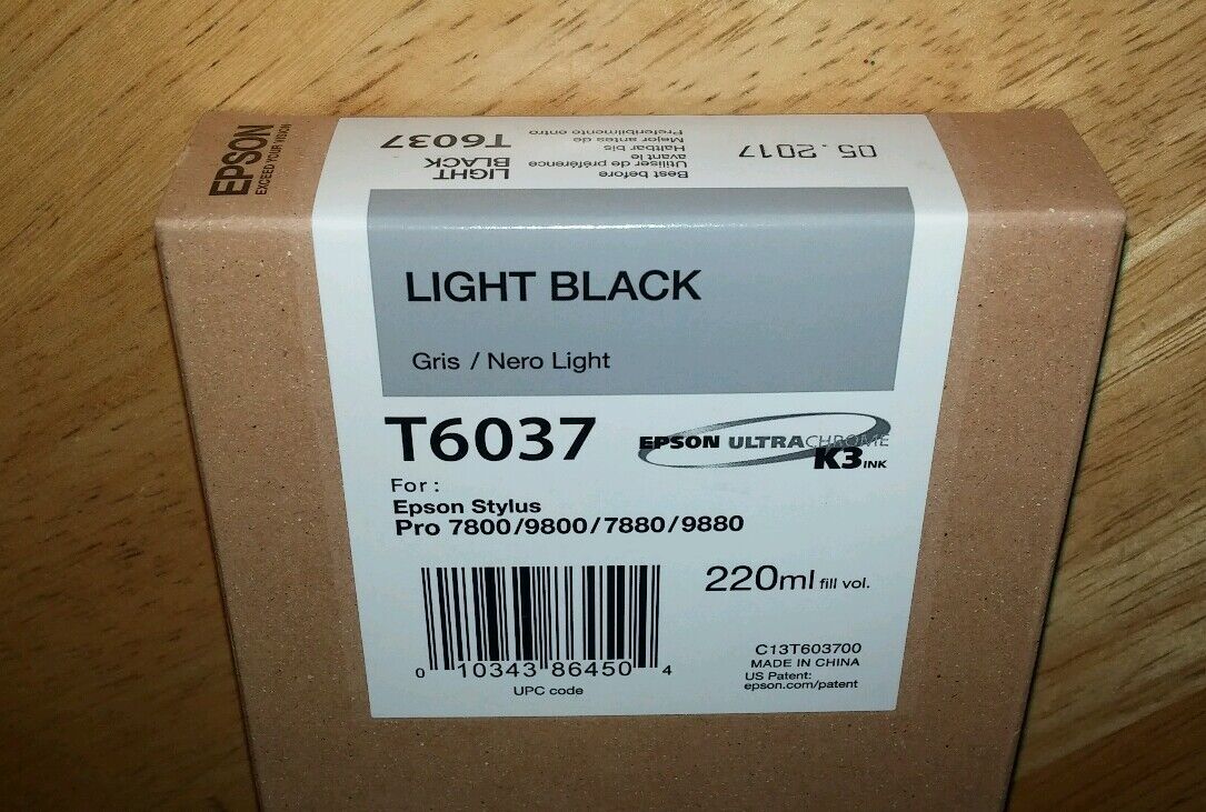 06-2023 GENUINE EPSON T6037 LIGHT BLACK 220ml INK STYLUS PRO 7800 9800 7880 9880