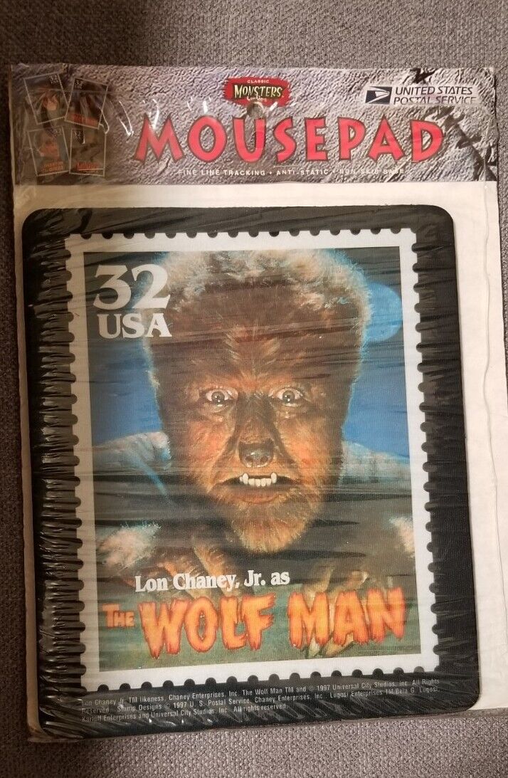 Classic Universal Monsters THE WOLFMAN Stamp Mousepad Lon Chaney Jr. USPS 1997