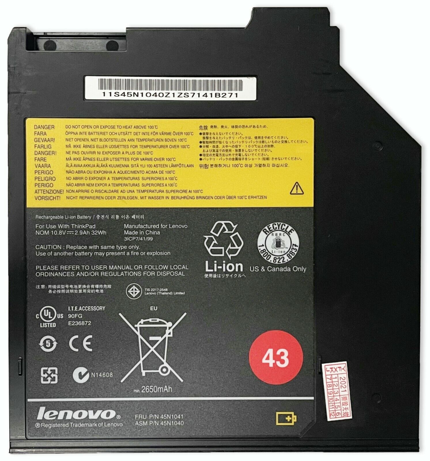 Original 45N1040 45N1041 Battery For Lenovo THINKPAD T400 T400S T500 R400 R500 
