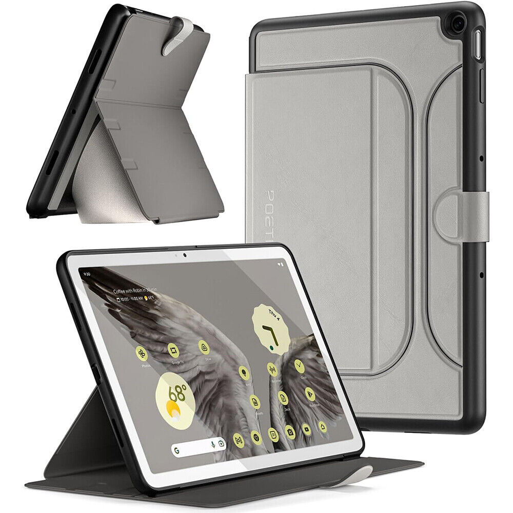For Google Pixel Tablet 2023 Case Poetic Explorer Magnetic Folio Stand Gray