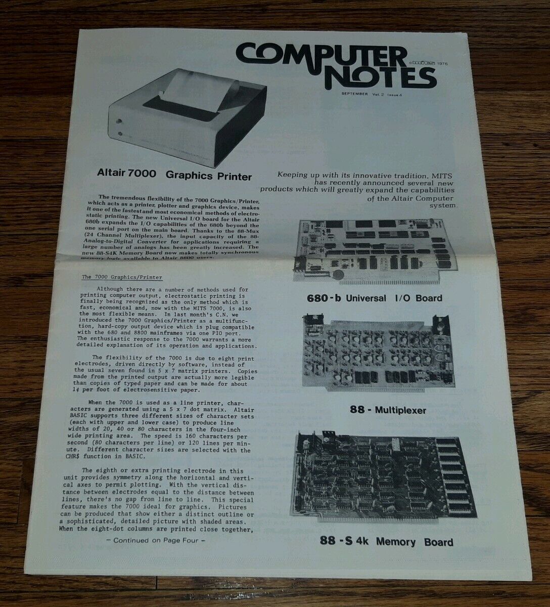 MITS Altair Computer Notes Magazine SEPTEMBER 1976 Volume 2 Issue 4 ORIGINAL vtg