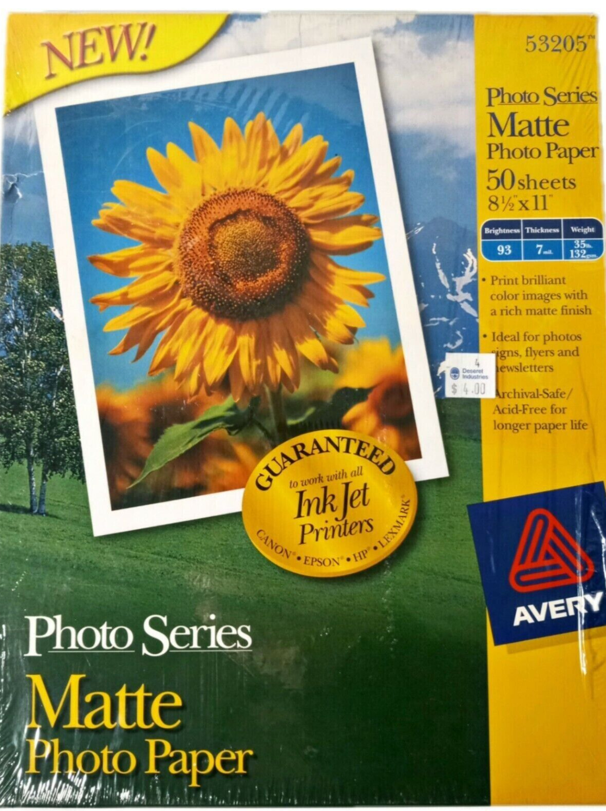 Avery Photo Paper Ink Jet 8.5 x 11 Matte Coated 50 Sheets 53205 Acid Free