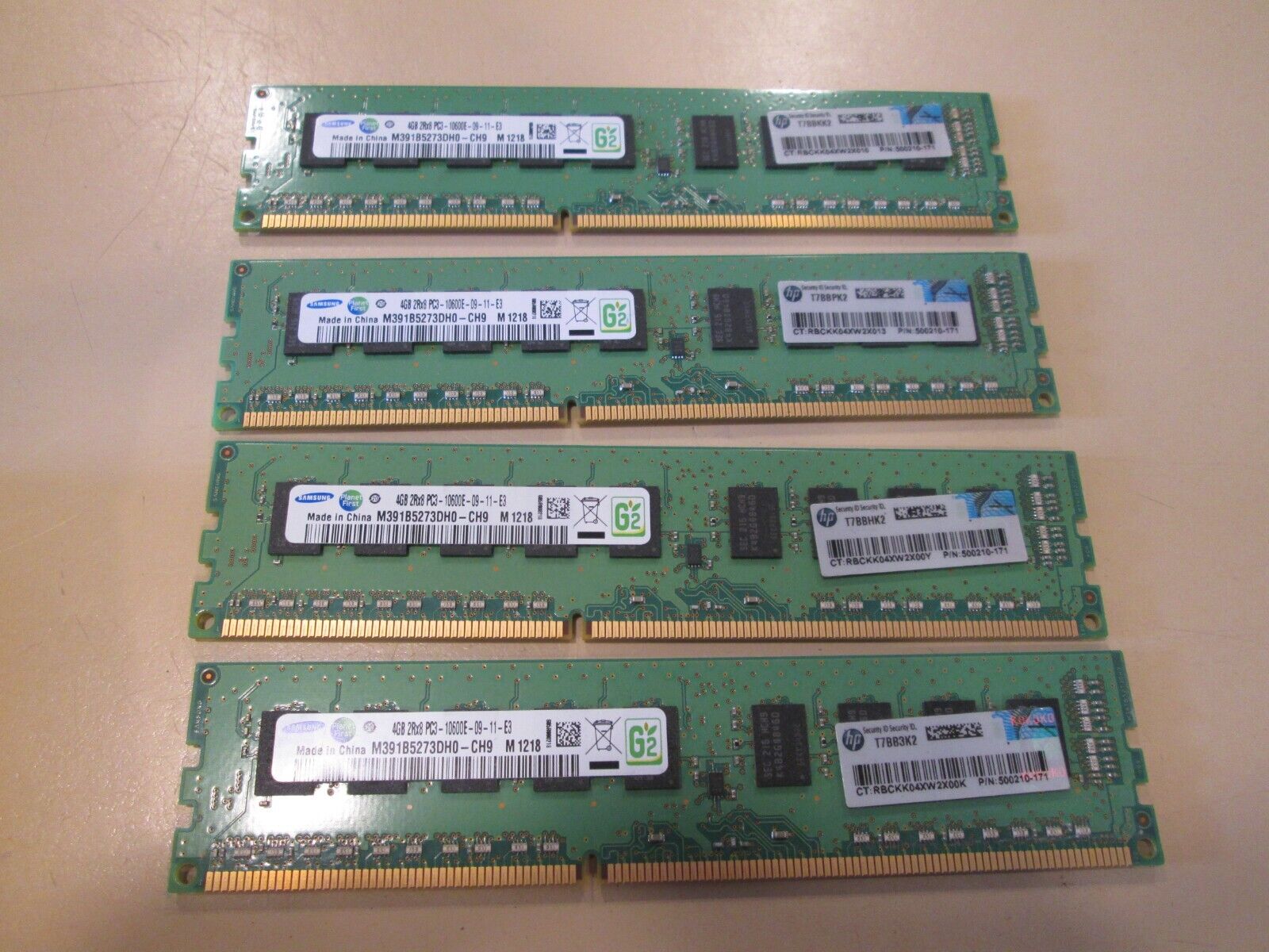 Lot of 4 Samsung 4GB PC3-10600E DDR3-1333MHz 2Rx8 ECC M391B5273DH0-CH9 16GB