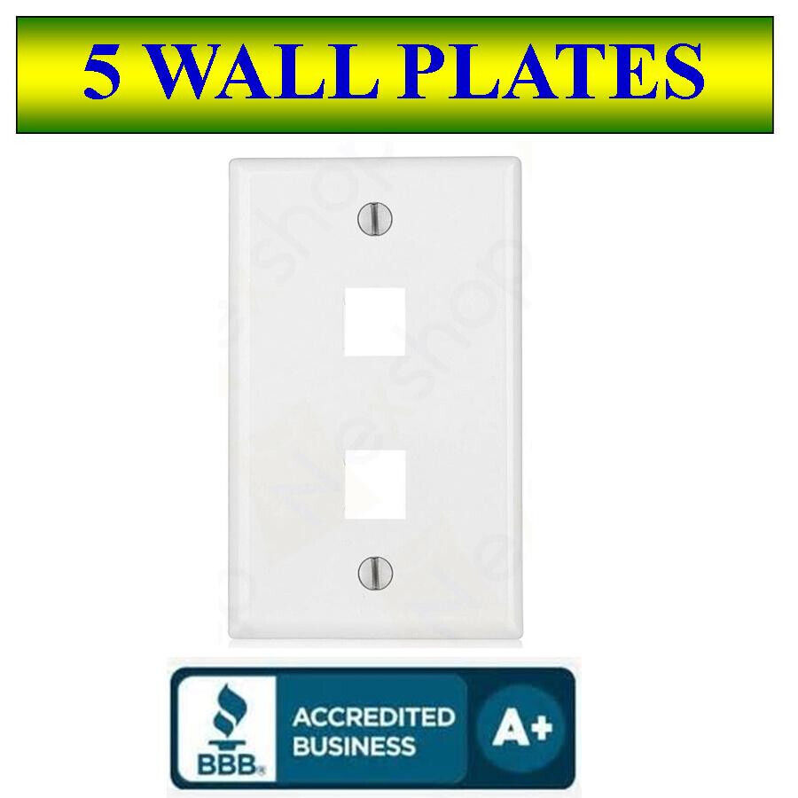 5 PACK Wall Plate 2 Port White Keystone Jack for RJ45 HDMI, USB, A/V Connectors