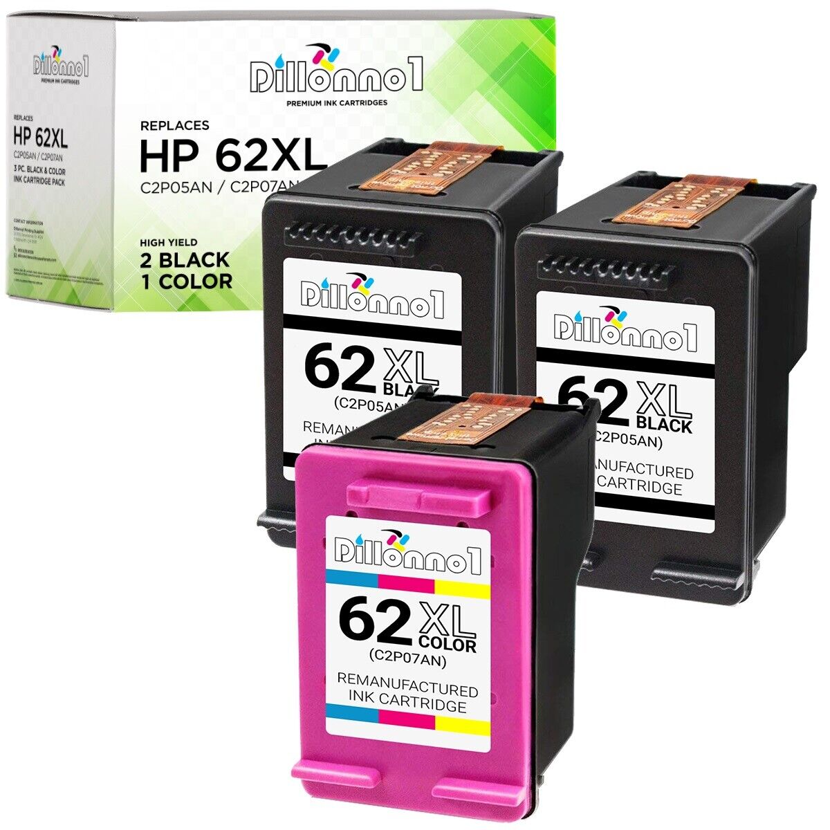 3PK for HP 62XL Black Color Ink Cartridges for Officejet 5740 5742 5745