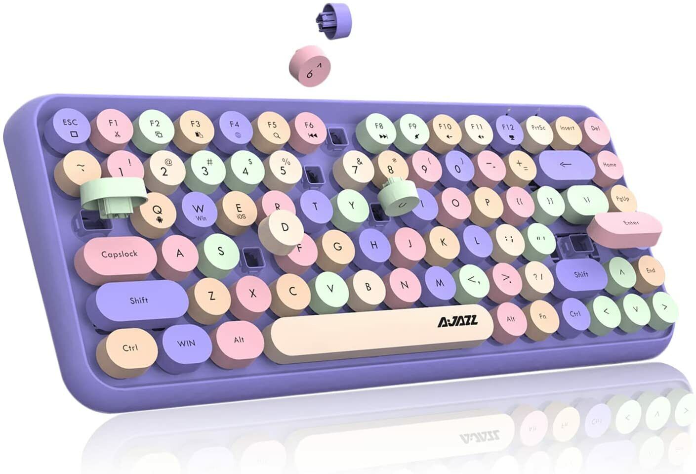 Wireless Bluetooth Keyboard, Mini Portable 84-Key Typewriter Retro Round Keycaps