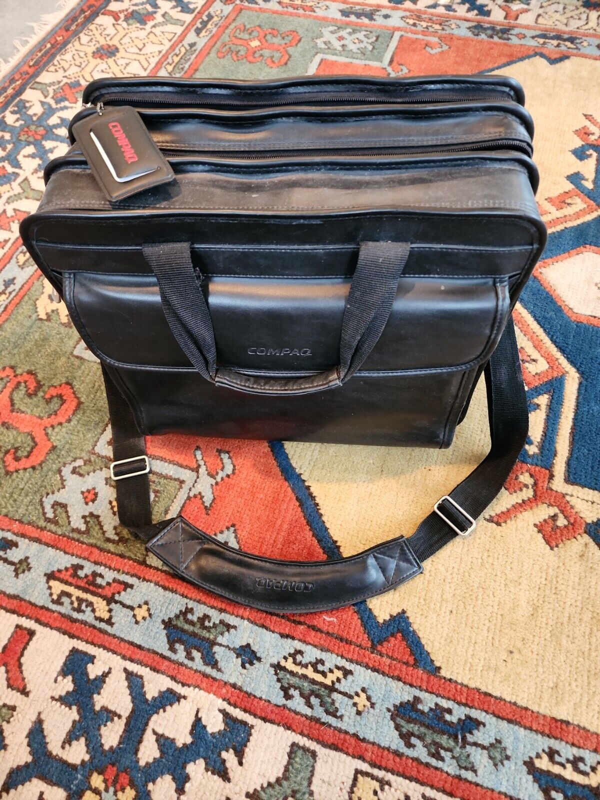 Leather Black Compaq Computer Laptop Shoulder Bag Satchel
