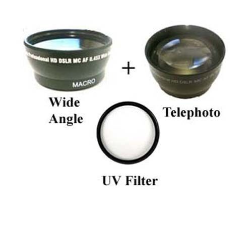 Wide Lens + Telephoto + UV Filter Bundle for Sony FDRAX100 FDRAX100/B FDR-AX100E