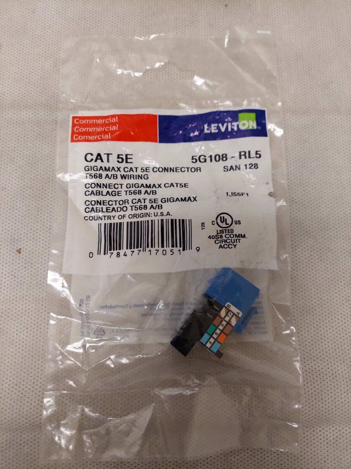 Leviton 5G108-RL5 GigaMax 5E QuickPort Connector, Cat 5E, Blue - 1 Pack New