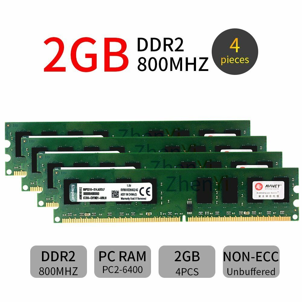 8GB Kit 4x 2GB KVR800D2N6K2/4G DDR2 800MHz DIMM Desktop intel RAM For Kingston