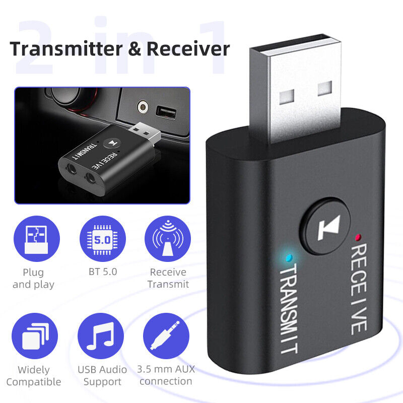 Wireless USB Bluetooth 5.0 Audio Transmitter Receiver Adapter 3.5mm For TV Car