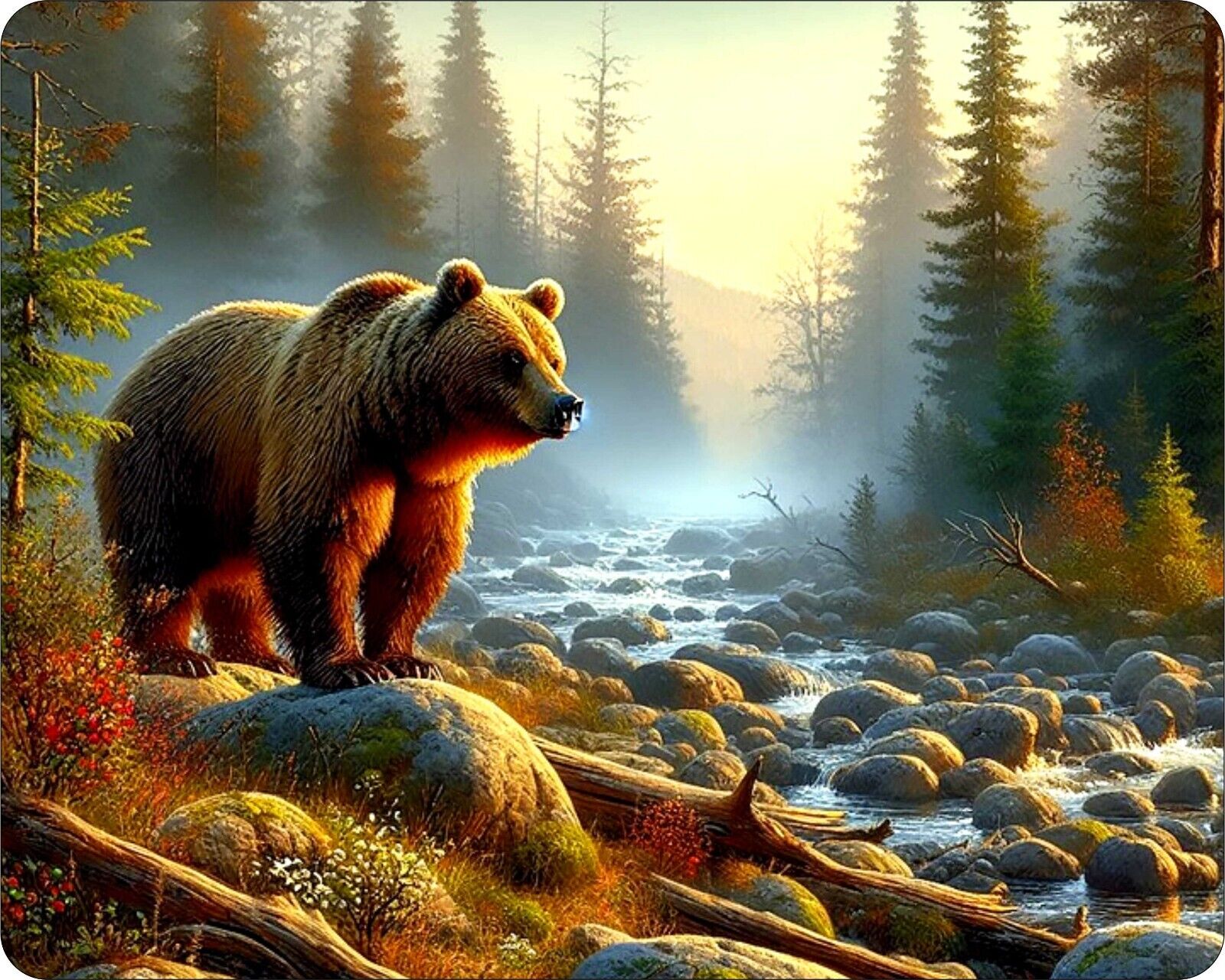 Grizzly Bear Fishng the river  Art Painting Novelty Mouse Pad Stunning