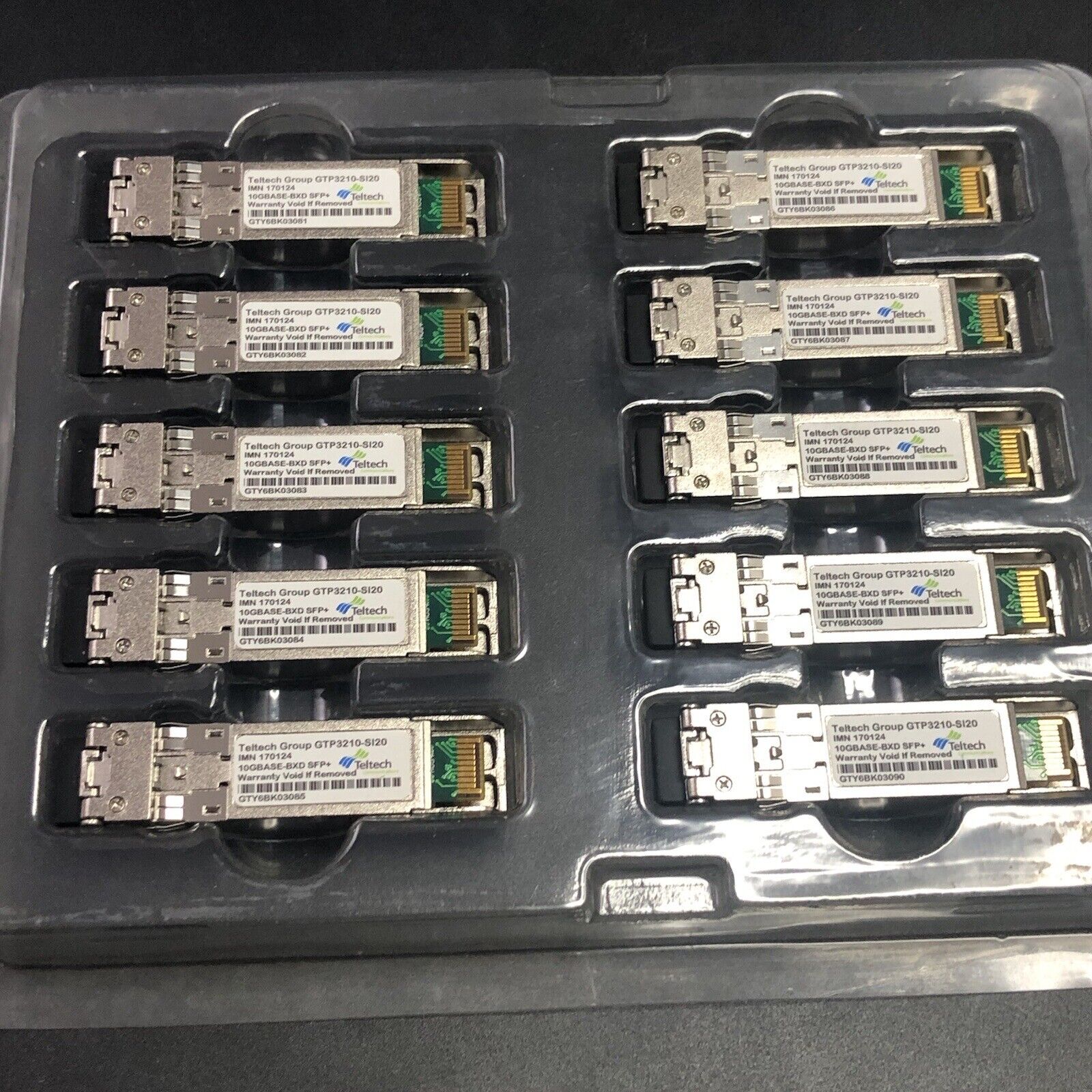 LOT of 10 Teltech Group GTP3210-SI20 10GBASE-BXD SFP+ 1330nm/1270nm 20km Vf7