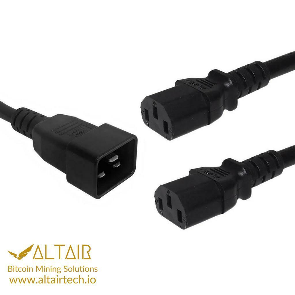 AltairTech.io Heavy Duty C20 to 2x C13 Y  Splitter Cables, 1.5 ft, 16A