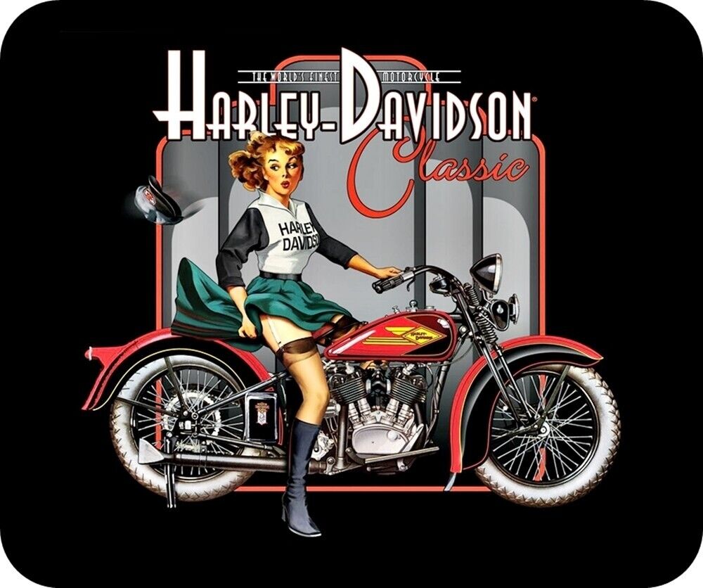 Harley Davidson Classic Retro Girl Computer / Laptop Mouse Pad