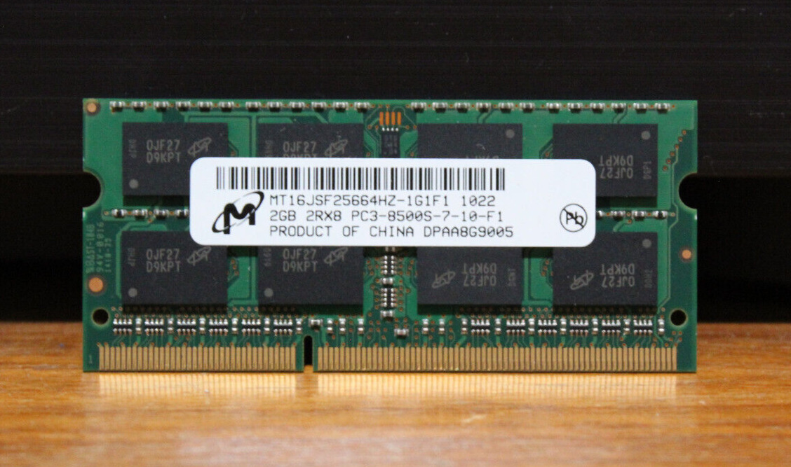 Micron 2GB PC3-8500 DDR3-1066MHz non-ECC Unbuffered SoDimm MT16JSF25664HZ-1G1F1