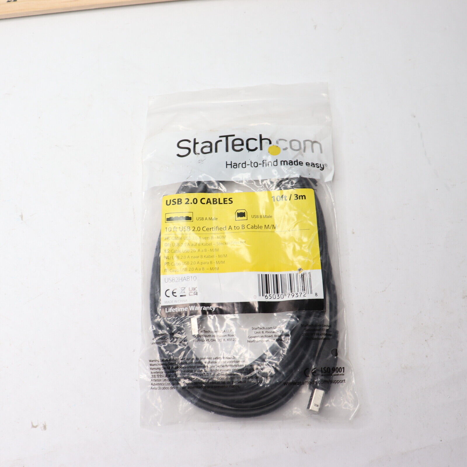 StarTech.Com Certified A to B Cable USB 2.0 M/M Black 10' USB2HAB10