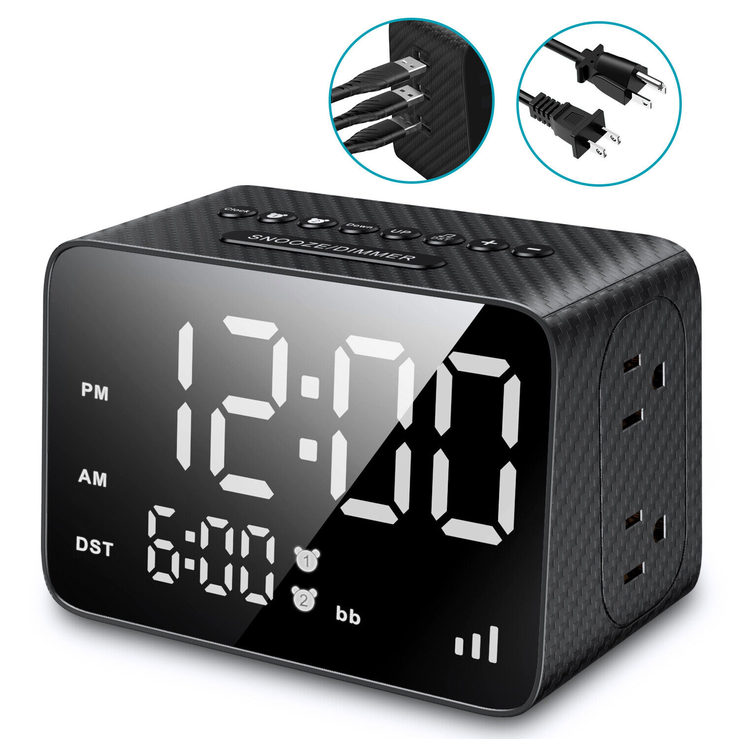 LED Display Alarm Clock White Noise Machine fr Baby Adult Sleeping+3USB&2AC Port