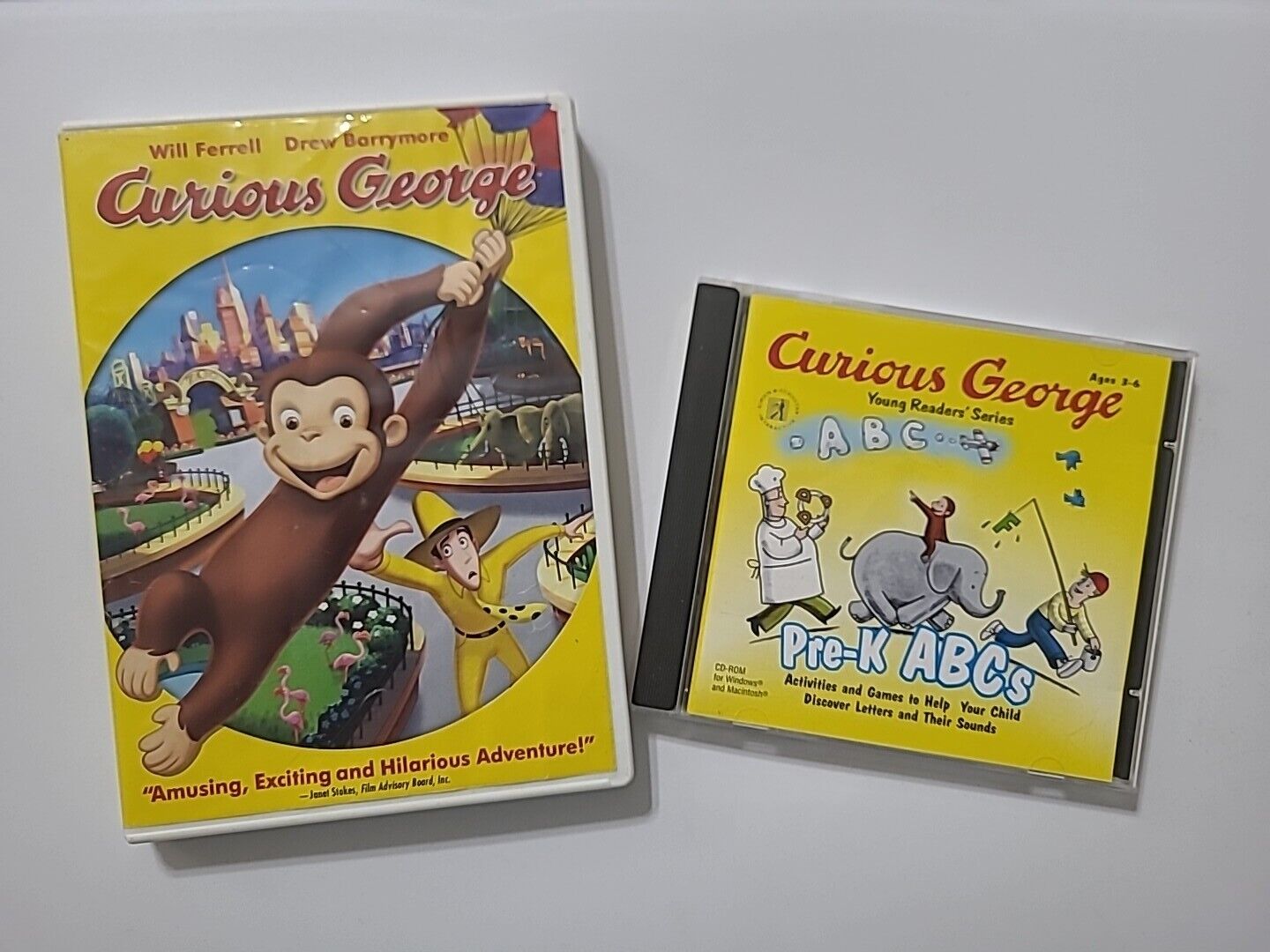 CURIOUS GEORGE MOVIE + Pre-K ABC\'s CD-Rom Windows and Mac 2000 LOT Young Readers