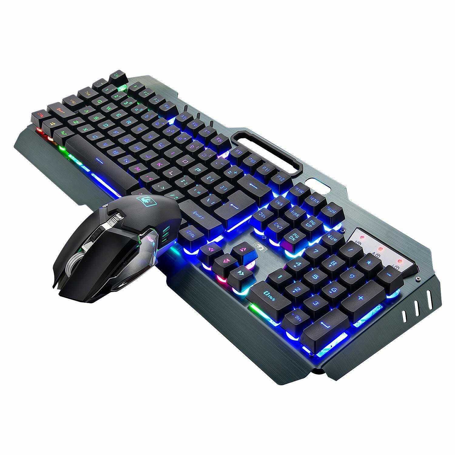 Rainbow LED Backlit Rechargeable Mechanical Feel Gaming Keyboard Mouse Sets 