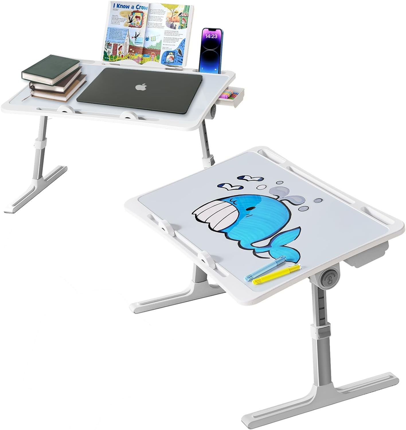 Adjustable Laptop Lap Desk for Bed - Kids Drawing Table with Storage, Dry Erase