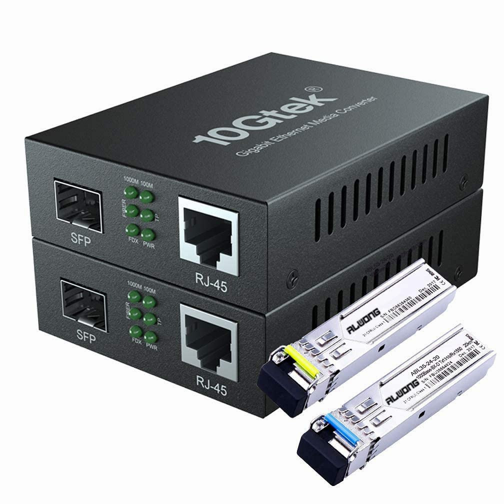 A Pair of Gigabit Ethernet Bidi Media Converter, Single Mode Single LC Fiber to 