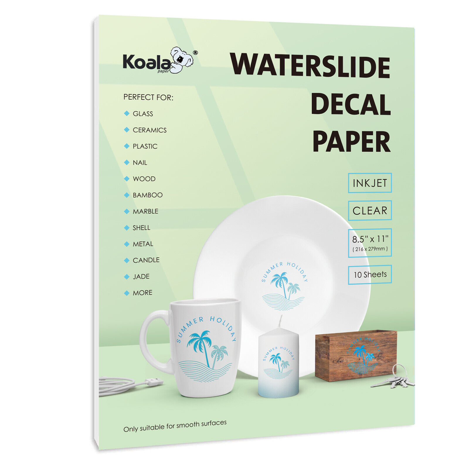 Koala Inkjet Waterslide Decal Paper CLEAR 8.5x11 10 Sheets Water Slide Transfer 