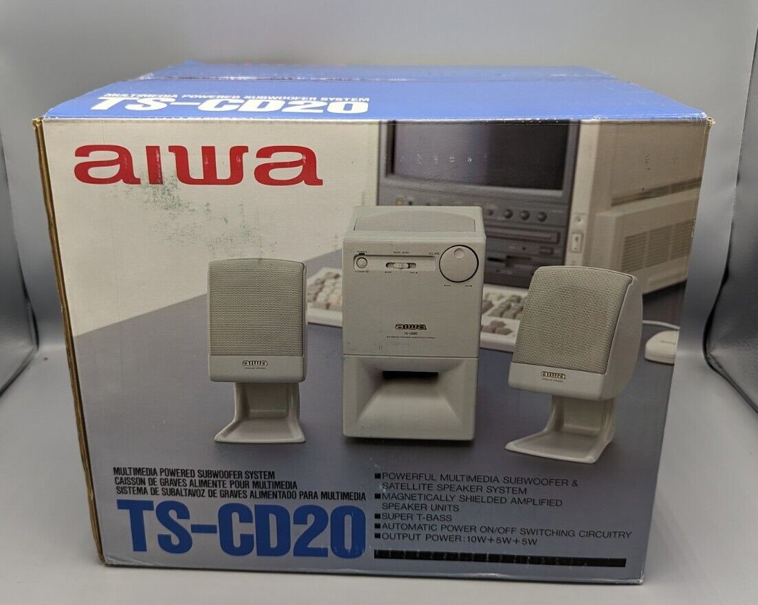 VINTAGE AIWA Active Speaker System TS-CD20 PC Multimedia Speakers NIB - RARE