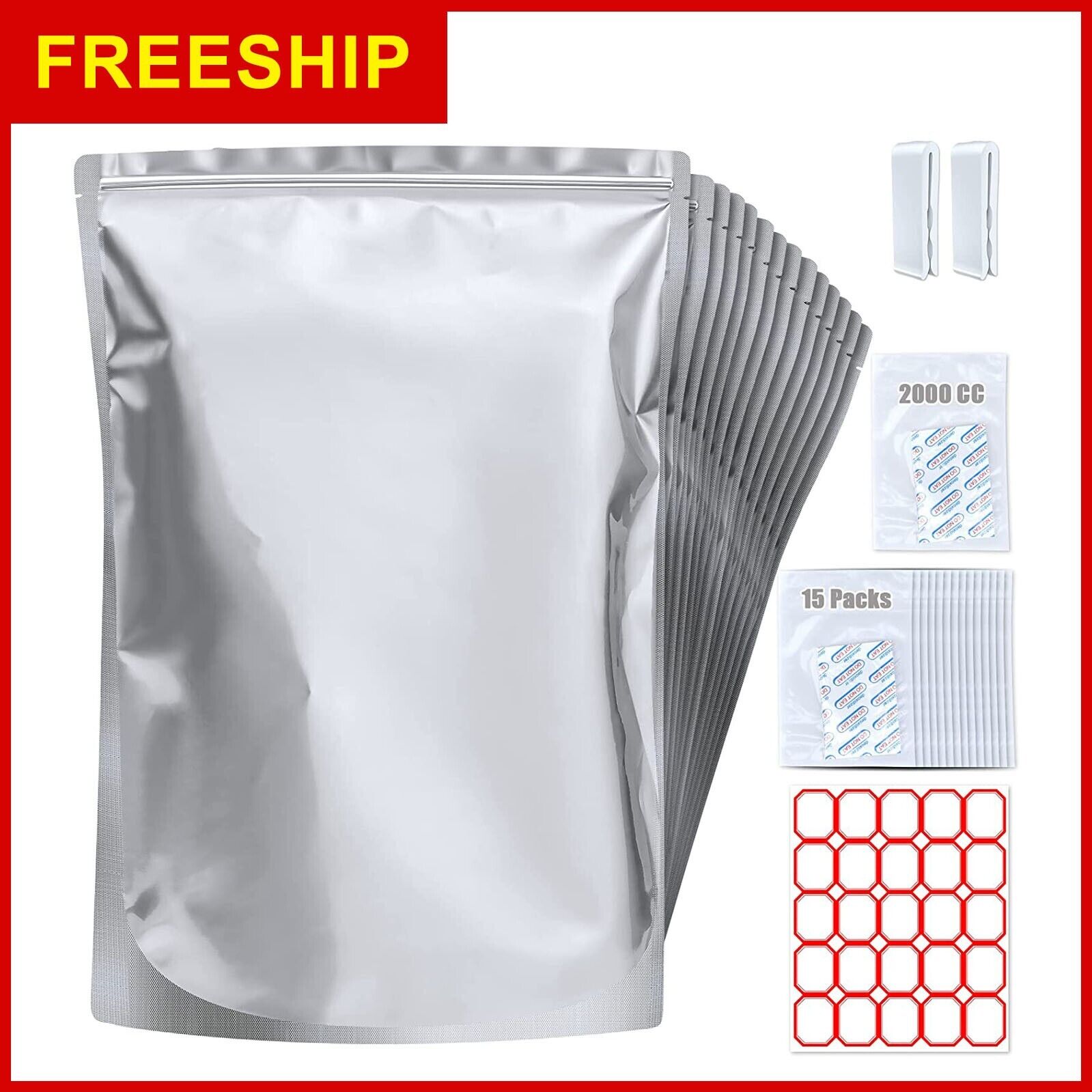 15 Pack 5 Gallon Mylar Bags with Oxygen Absorbers - 10.5 Mil Mylar Bags for Food