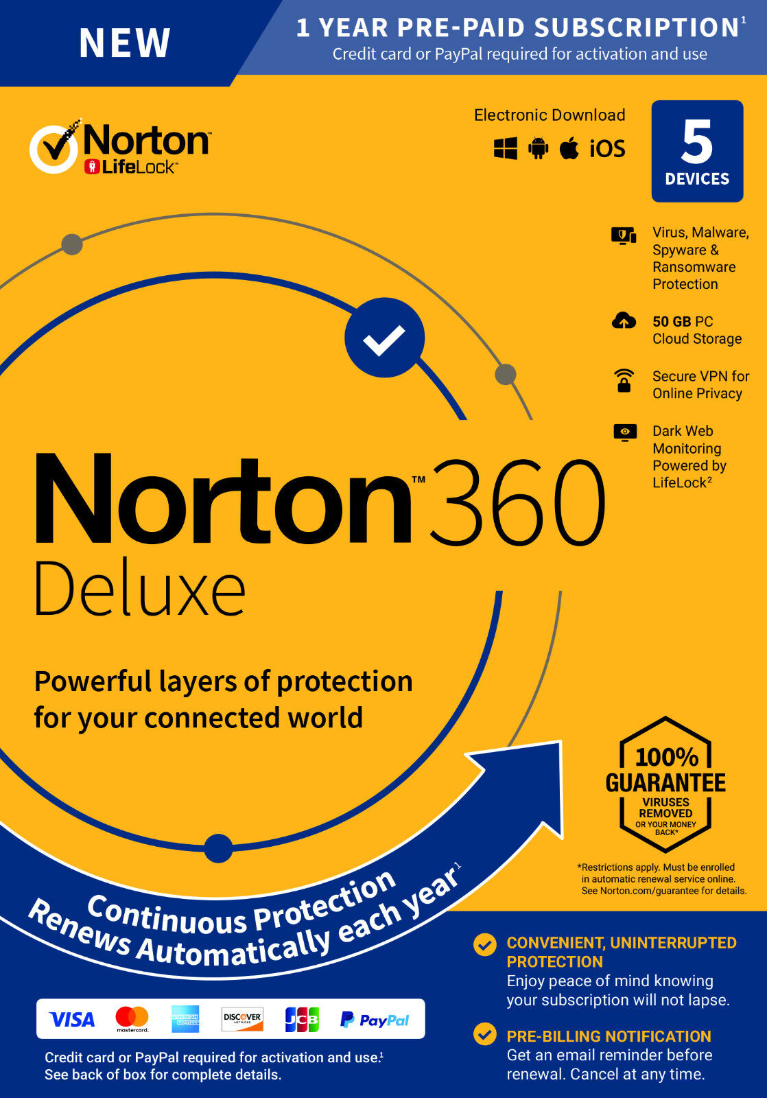 Original Sealed Norton 360 Deluxe for 5 Devices PC/MAC/Mobile with Free Tracking