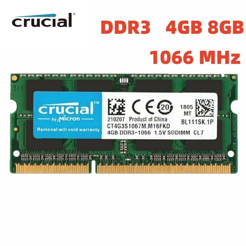 CRUCIAL DDR3 4GB 8GB 1066MHz PC3-8500 Laptop SODIMM 204-Pin Memory 8G 4G