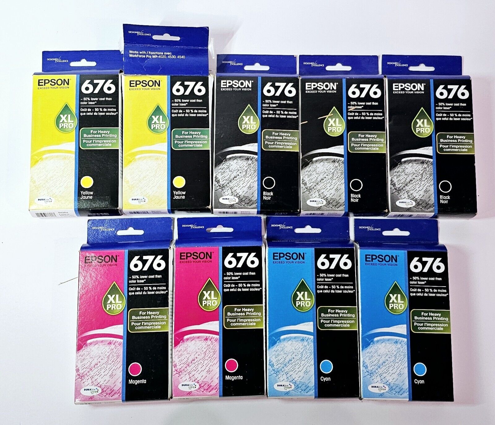 Lot of (9) Genuine Epson 676XL  Ultra Color (Black,Cyan,Magenta,Yellow) Ink 