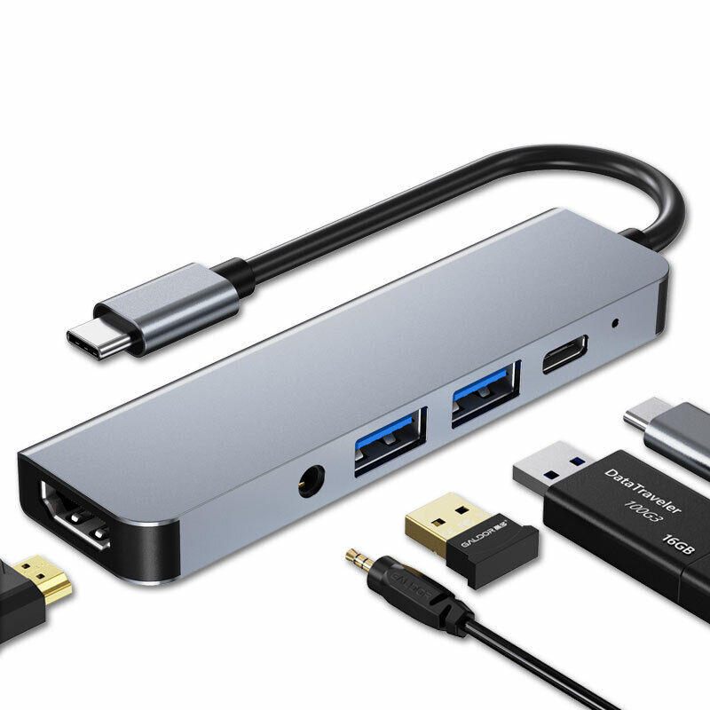 5-in-1 USB C Hub USB Type C to HDMI 4K PD AUX 3.5mm Jack USB 3.0 2.0 Adapter