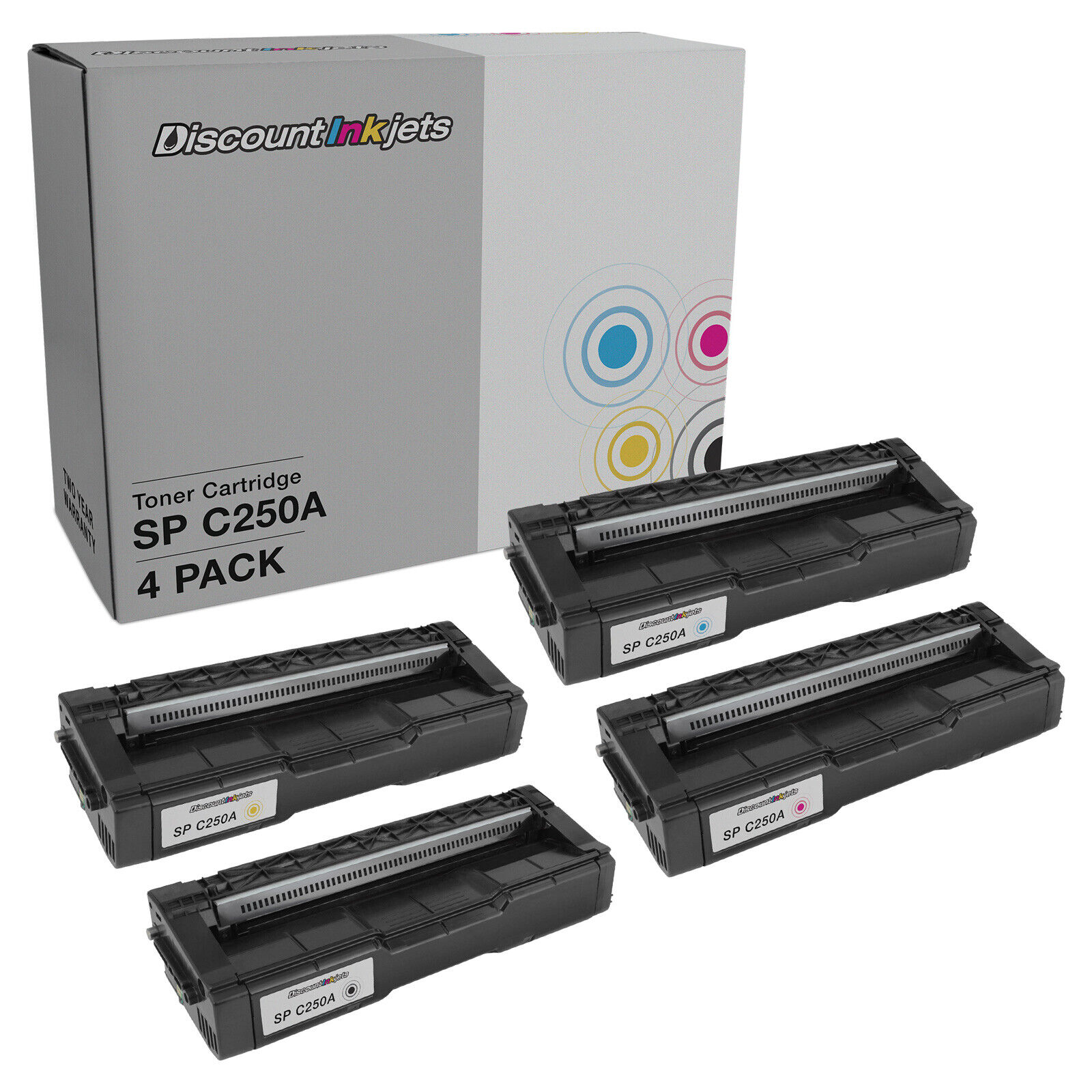Toner Cartridges for Ricoh SP C250 (Black, Cyan, Magenta, Yellow 4-Pack)