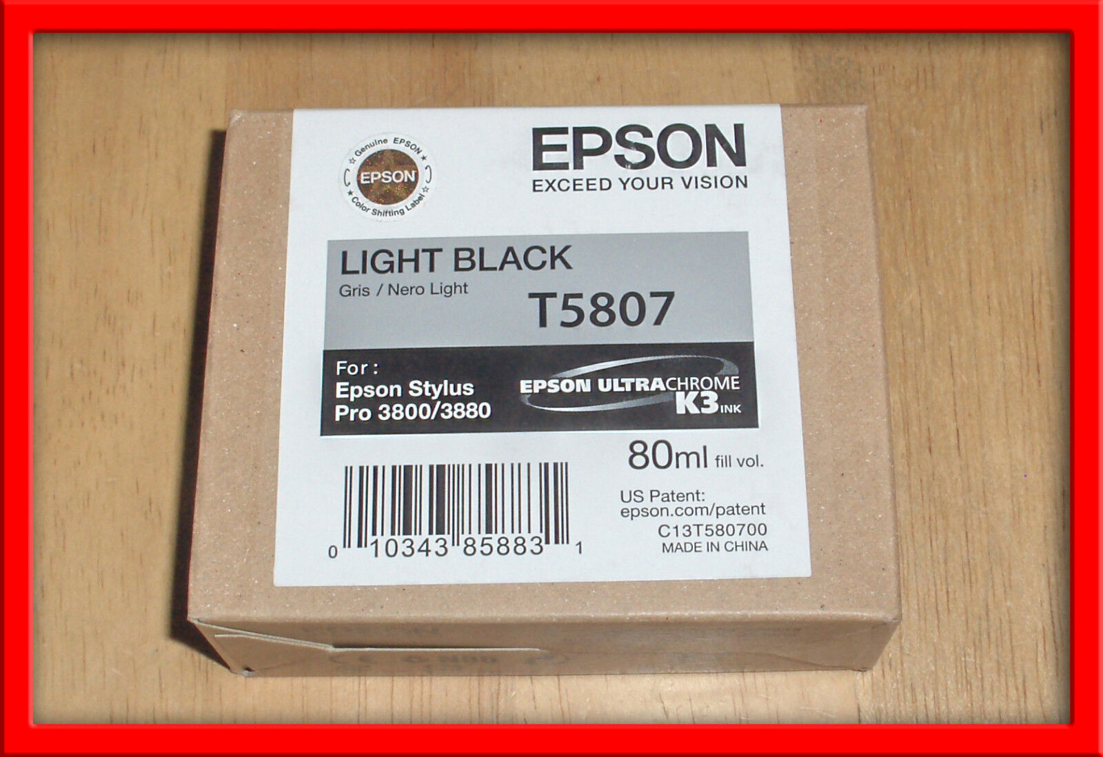 T5807 Genuine Epson Pro 3800 3880 Light Black Ink T580700 w/exp 06-2020
