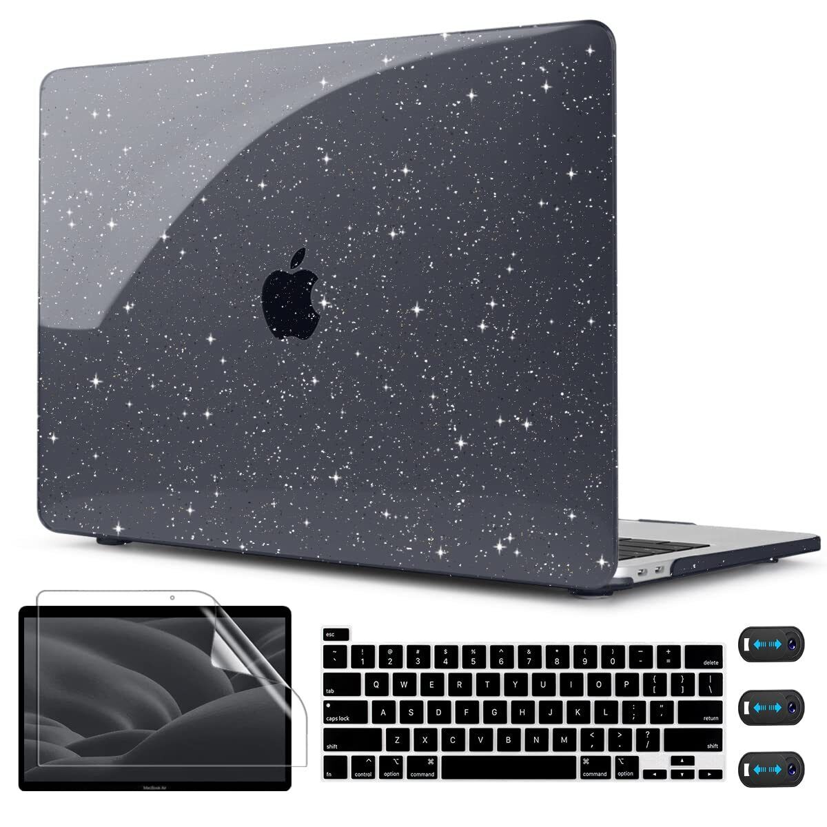 Crystal Black Glitter Bling Star Case for MacBook Pro 13 Inch 2023-2020 Relea...
