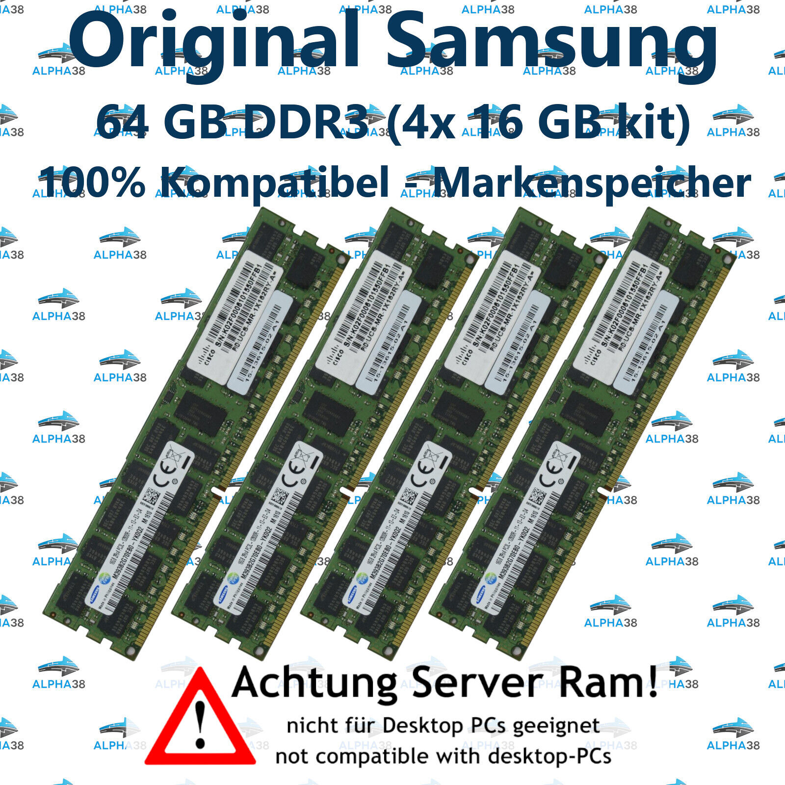 64 GB (4x 16 GB) Rdimm ECC Reg DDR3-1600 Supermicro 2026TT-HTRF 2027GR-TR2 RAM