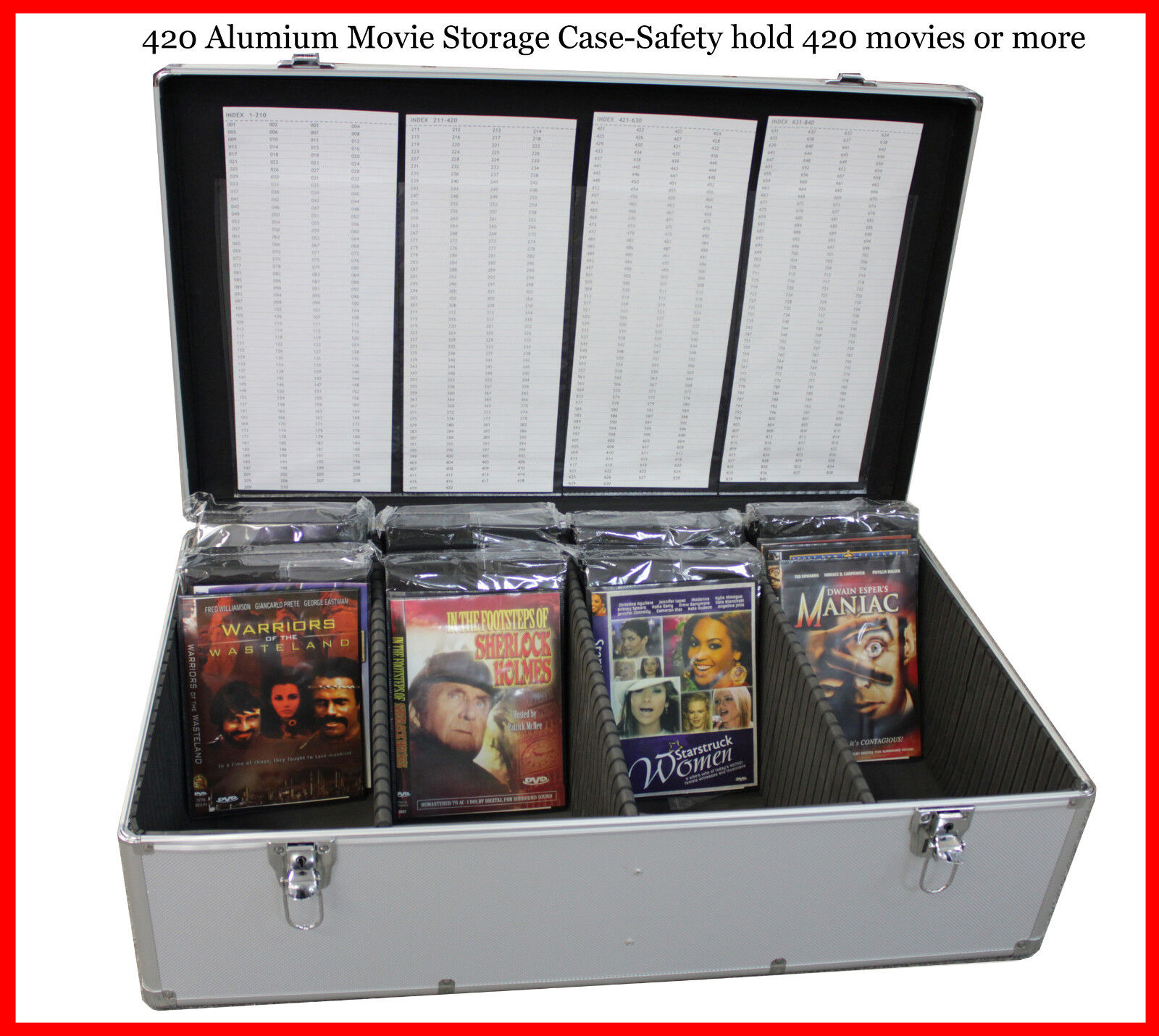 New Aluminum 840 Discs Movie Storage case DVD Blu-Ray Mess Free Silver w Sleeves