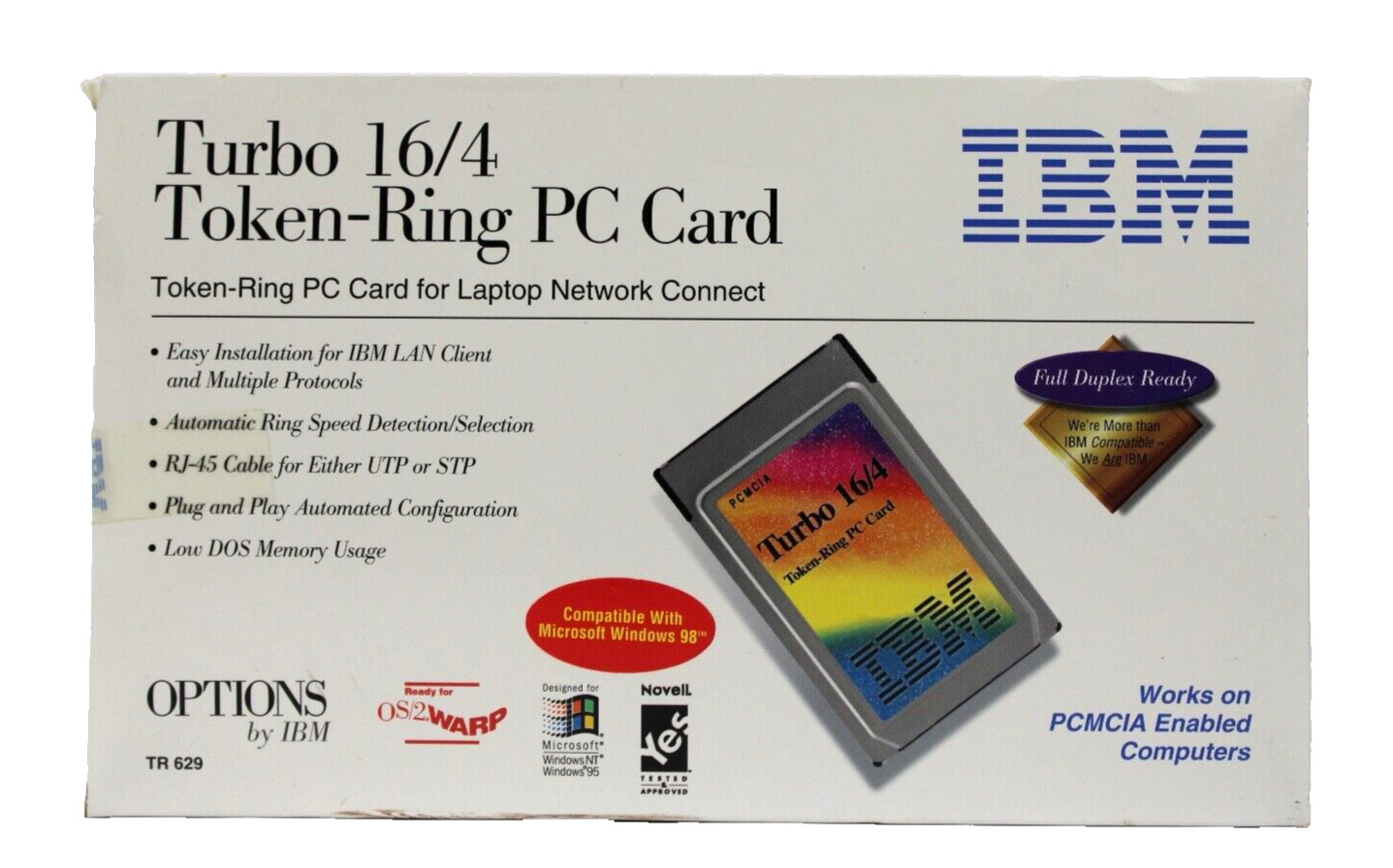 Vintage IBM Turbo 16/4 Token Ring PC Card Laptop Network Connect TR629 New NOS