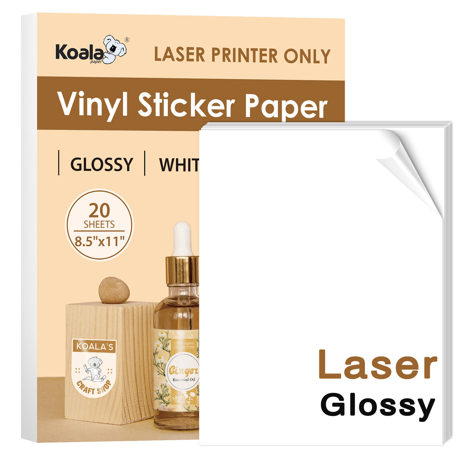 Koala Printable Vinyl Sticker Paper for LASER Printer Glossy/ Matte/ Clear Label