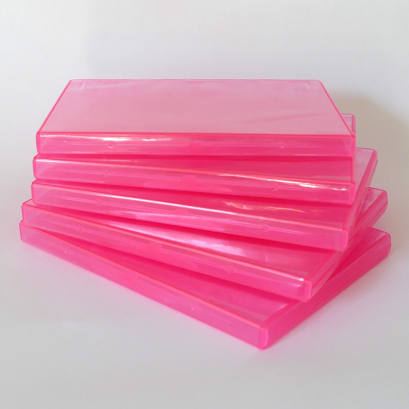5 (FIVE) Clear PINK Single DVD Cases Standard 14mm Color Tinted Sleeve LOT NEW
