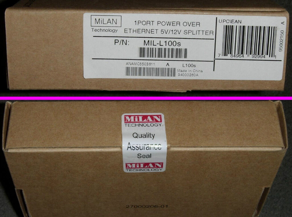 MiLAN EmPowered 1 Port Power Over Ethernet PoE Splitter 5V/12V MIL-L100S
