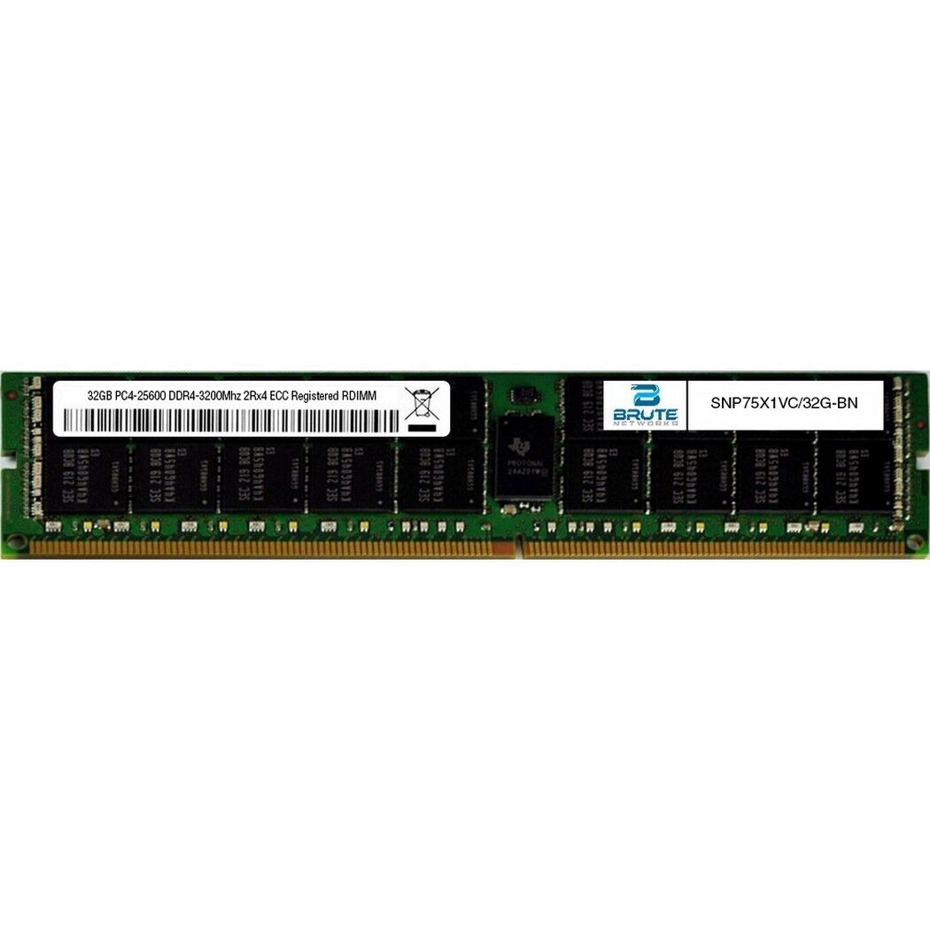 SNP75X1VC/32G - Dell Compatible 32GB PC4-25600 DDR4-3200Mhz 2Rx4 1.2v ECC RDIMM