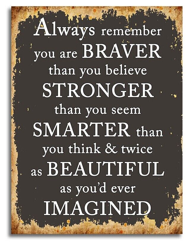 retro grunge style metal signs Braver Smarter Beautiful quote wall plaques gifts