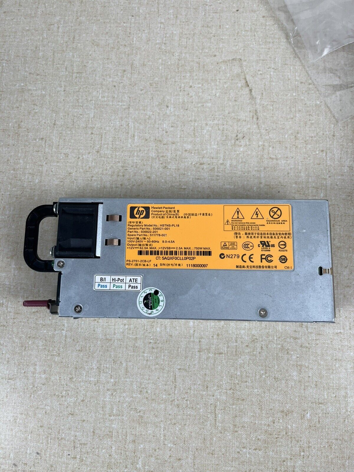HP HSTNS-PL18 750W POWER SUPPLY 506821-001 506822-201
