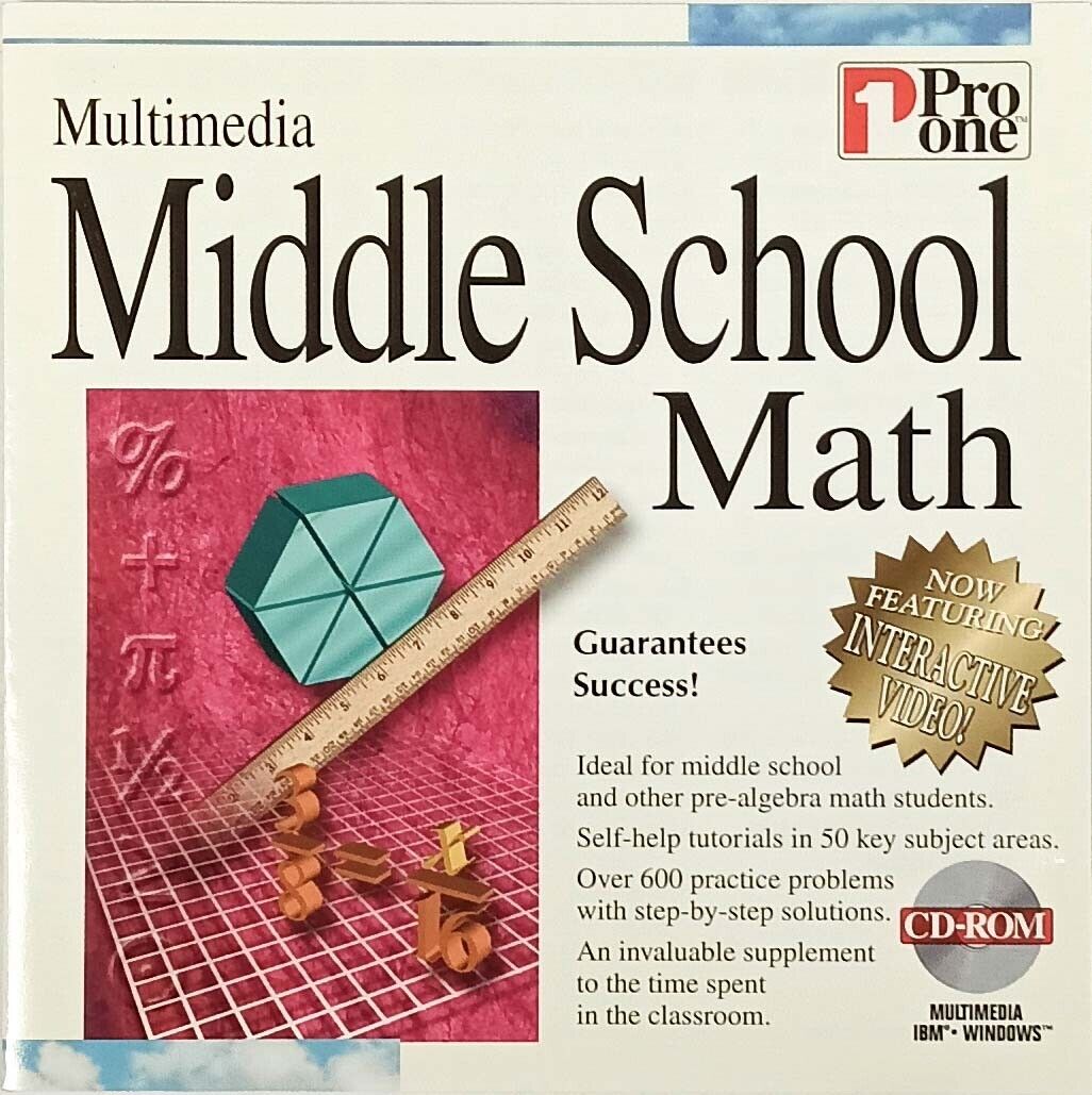 Multimedia Middle School Math Windows 3.1x/95 PC CD-ROM 1996 Complete