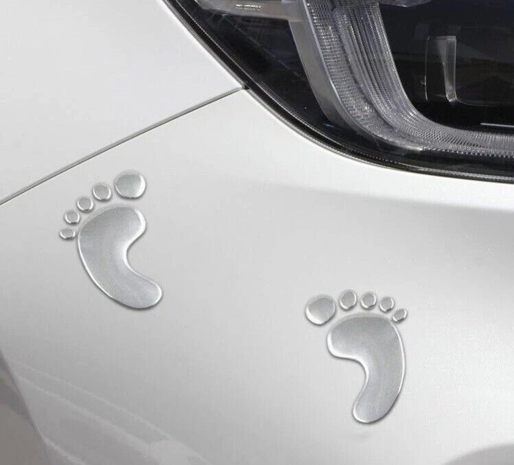 NEW 3D Silver Metal Pair of Baby Foot Prints Car Laptop Cabinet Wall Stickers